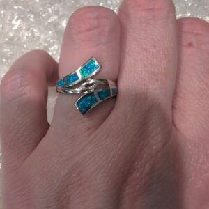 Elegant Blue Opal Silver Ring